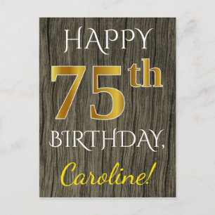 Faux Wood, Faux Gold 75th Birthday + Eigen naam Briefkaart