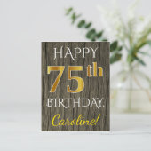 Faux Wood, Faux Gold 75th Birthday + Eigen naam Briefkaart (Staand voorkant)