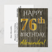 Faux Wood, Faux Gold 76th Birthday + Eigen naam Briefkaart (Voorkant / Achterkant)