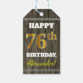 Faux Wood, Faux Gold 76th Birthday + Eigen naam Cadeaulabel (Voorkant)