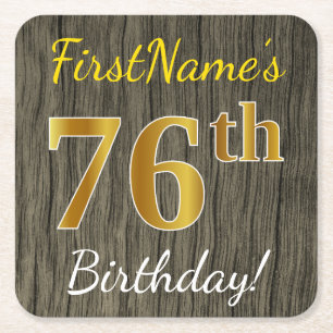 Faux Wood, Faux Gold 76th Birthday + Eigen naam Kartonnen Onderzetters