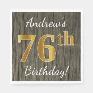 Faux Wood, Faux Gold 76th Birthday + Eigen naam Servet