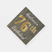 Faux Wood, Faux Gold 76th Birthday + Eigen naam Servet (Hoek)