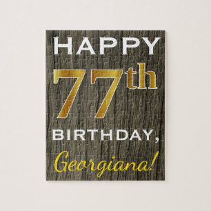 Faux Wood, Faux Gold 77th Birthday + Eigen naam Legpuzzel