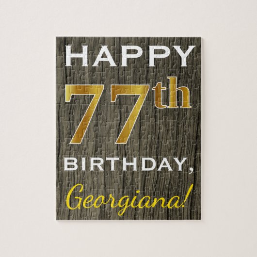 Faux Wood, Faux Gold 77th Birthday + Eigen naam Legpuzzel (Verticaal)