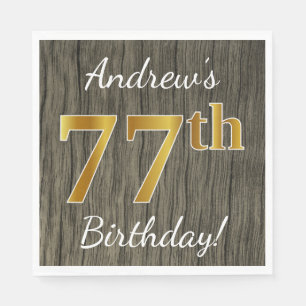 Faux Wood, Faux Gold 77th Birthday + Eigen naam Servetten