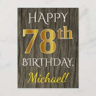 Faux Wood, Faux Gold 78th Birthday + Eigen naam Briefkaart