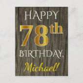 Faux Wood, Faux Gold 78th Birthday + Eigen naam Briefkaart (Voorkant)