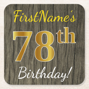 Faux Wood, Faux Gold 78th Birthday + Eigen naam Kartonnen Onderzetters