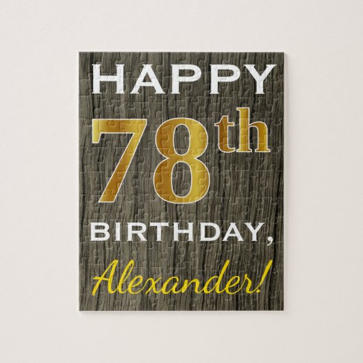 Faux Wood, Faux Gold 78th Birthday + Eigen naam Legpuzzel (Verticaal)