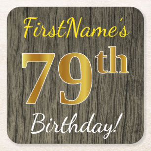 Faux Wood, Faux Gold 79th Birthday + Eigen naam Kartonnen Onderzetters
