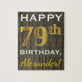 Faux Wood, Faux Gold 79th Birthday + Eigen naam Legpuzzel (Verticaal)