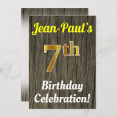 Faux Wood, Faux Gold 7th Birthday Celebration Kaart (Voorkant / Achterkant)