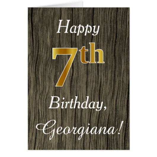Faux Wood, Faux Gold 7th Birthday + Eigen naam (Voorkant)