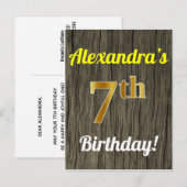 Faux Wood, Faux Gold 7th Birthday en Custom Name Briefkaart (Voorkant / Achterkant)