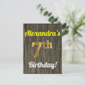Faux Wood, Faux Gold 7th Birthday en Custom Name Briefkaart (Staand voorkant)