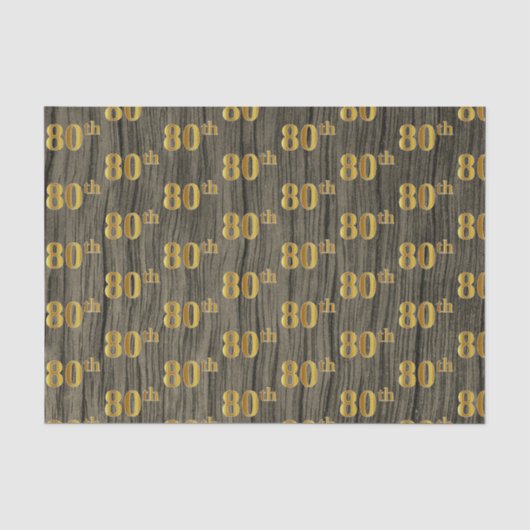 Faux Wood, Faux Gold 80th (80ste) Event Tissuepapier (Voorkant)