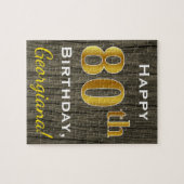 Faux Wood, Faux Gold 80th Birthday + Eigen naam Legpuzzel (Horizontaal)