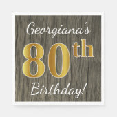 Faux Wood, Faux Gold 80th Birthday + Eigen naam Servetten (Voorkant)