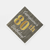 Faux Wood, Faux Gold 80th Birthday + Eigen naam Servetten (Hoek)