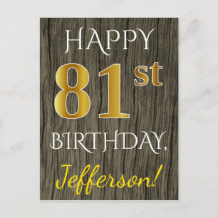 Faux Wood, Faux Gold 81st Birthday + Eigen naam Briefkaart