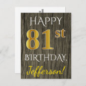 Faux Wood, Faux Gold 81st Birthday + Eigen naam Briefkaart (Voorkant / Achterkant)