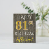 Faux Wood, Faux Gold 81st Birthday + Eigen naam Briefkaart (Staand voorkant)