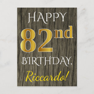 Faux Wood, Faux Gold 82nd Birthday + Eigen naam Briefkaart