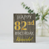 Faux Wood, Faux Gold 82nd Birthday + Eigen naam Briefkaart (Staand voorkant)
