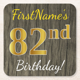 Faux Wood, Faux Gold 82nd Birthday + Eigen naam Kartonnen Onderzetters