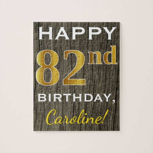 Faux Wood, Faux Gold 82nd Birthday + Eigen naam Legpuzzel (Verticaal)