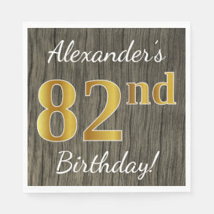 Faux Wood, Faux Gold 82nd Birthday + Eigen naam Servetten