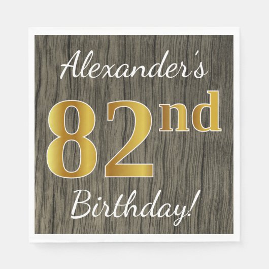 Faux Wood, Faux Gold 82nd Birthday + Eigen naam Servetten (Voorkant)