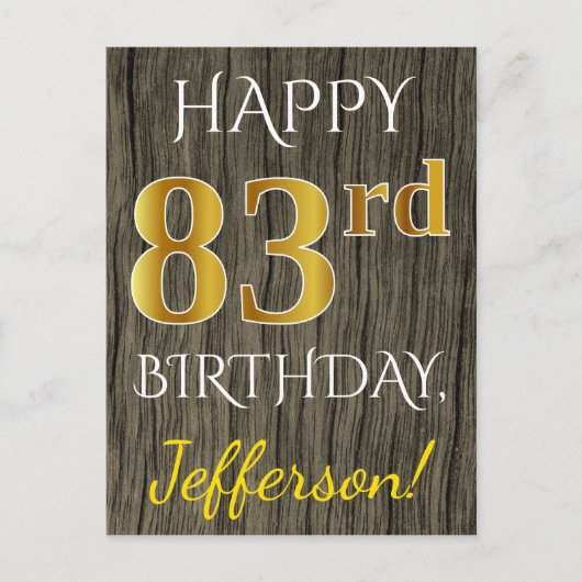 Faux Wood, Faux Gold 83rd Birthday + Eigen naam Briefkaart (Voorkant)