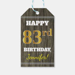 Faux Wood, Faux Gold 83rd Birthday + Eigen naam Cadeaulabel