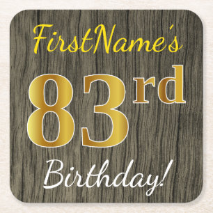Faux Wood, Faux Gold 83rd Birthday + Eigen naam Kartonnen Onderzetters