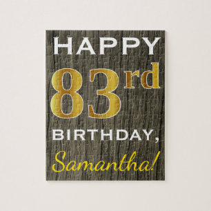 Faux Wood, Faux Gold 83rd Birthday + Eigen naam Legpuzzel