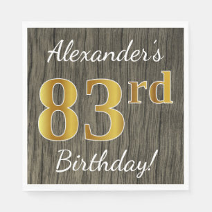 Faux Wood, Faux Gold 83rd Birthday + Eigen naam Servet
