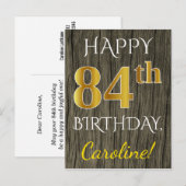 Faux Wood, Faux Gold 84th Birthday + Eigen naam Briefkaart (Voorkant / Achterkant)