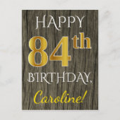 Faux Wood, Faux Gold 84th Birthday + Eigen naam Briefkaart (Voorkant)