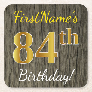 Faux Wood, Faux Gold 84th Birthday + Eigen naam Kartonnen Onderzetters