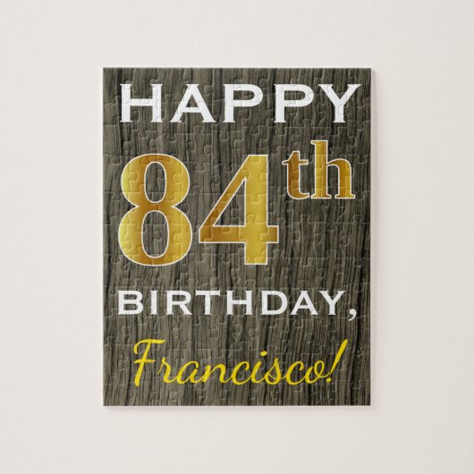 Faux Wood, Faux Gold 84th Birthday + Eigen naam Legpuzzel (Verticaal)