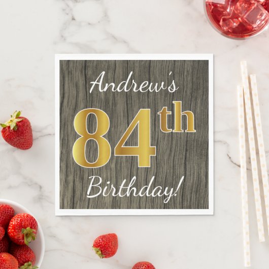 Faux Wood, Faux Gold 84th Birthday + Eigen naam Servetten (Insitu)