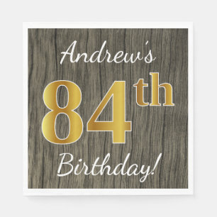 Faux Wood, Faux Gold 84th Birthday + Eigen naam Servetten