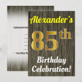 Faux Wood, Faux Gold 85th Birthday Celebration Kaart (Voorkant / Achterkant)