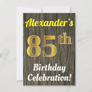 Faux Wood, Faux Gold 85th Birthday Celebration Kaart