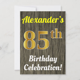 Faux Wood, Faux Gold 85th Birthday Celebration Kaart