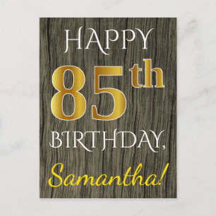 Faux Wood, Faux Gold 85th Birthday + Eigen naam Briefkaart