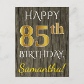 Faux Wood, Faux Gold 85th Birthday + Eigen naam Briefkaart (Voorkant)