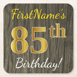 Faux Wood, Faux Gold 85th Birthday + Eigen naam Kartonnen Onderzetters